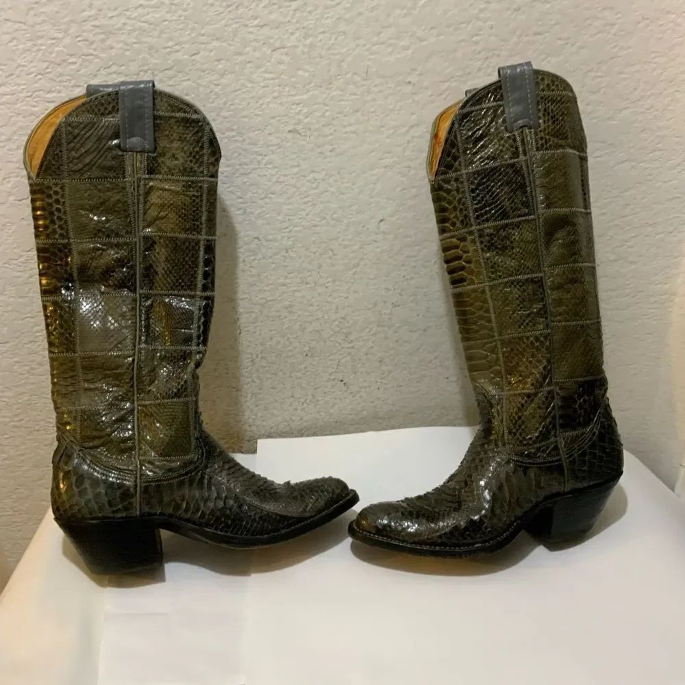 Nocona vintage snakeskin western boots, grey Size 5.5 A Leather Cowboy Pull On